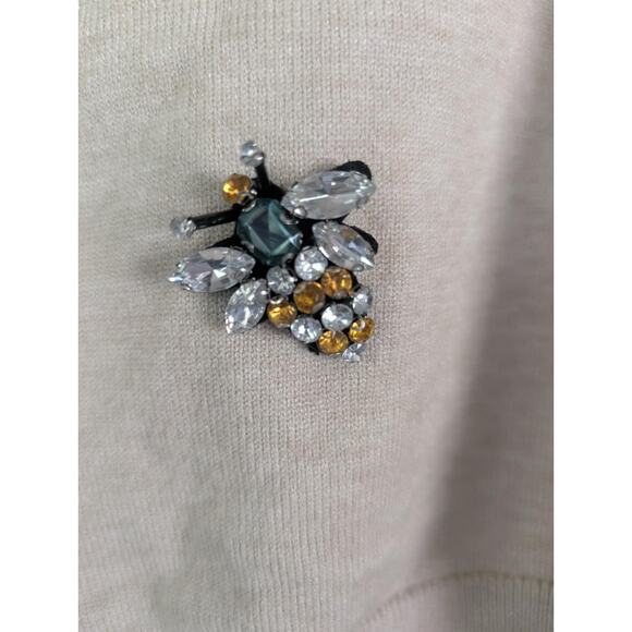 Anewsta Women's Elegant Heavy Embellished Bees Short Sleeve Biege Sweater Size L - Picture 6 of 12